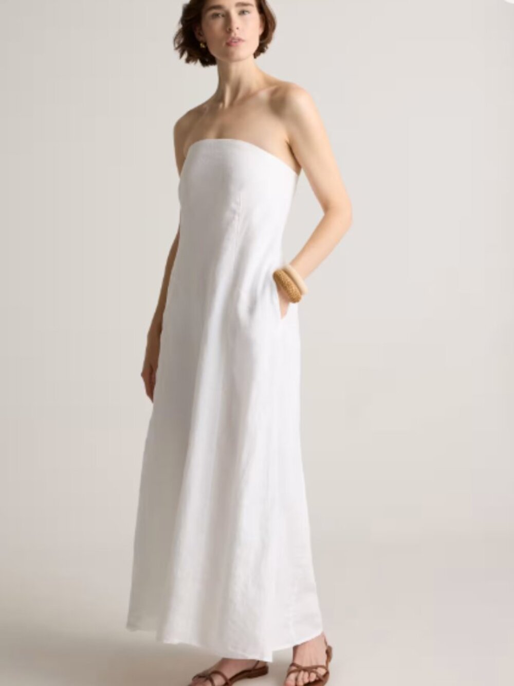 Quince 100% European Linen Strapless Maxi Dress White - Medium